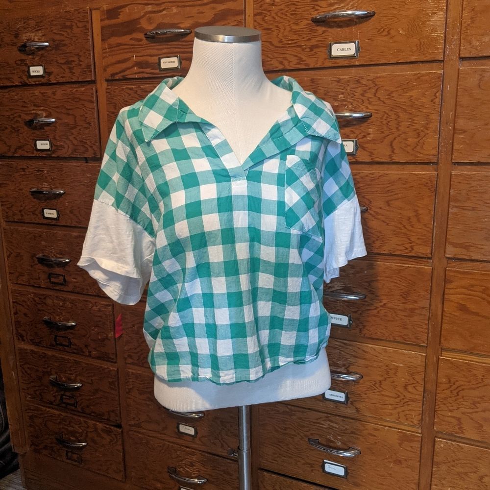 anthropologie porridge gingham t shirt nwot